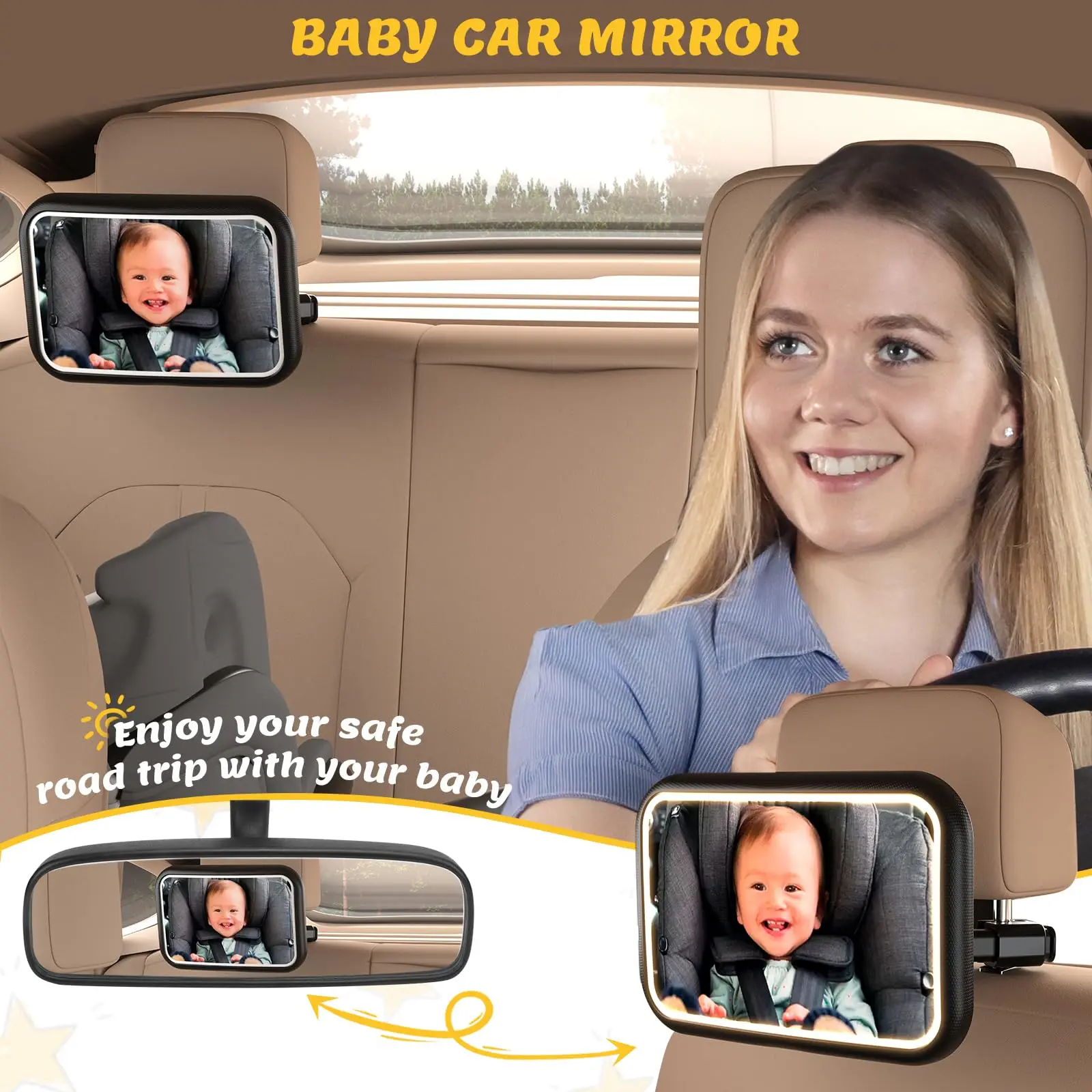 Baby Car Mirror with Light, 7  - مراجعة Interior Design Remote وسعره